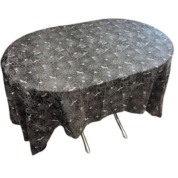 Halloween Tablecloth Rectangle Polyester Lace Black Spider Web Large 84x58” TWL3 - Picture 6 of 7